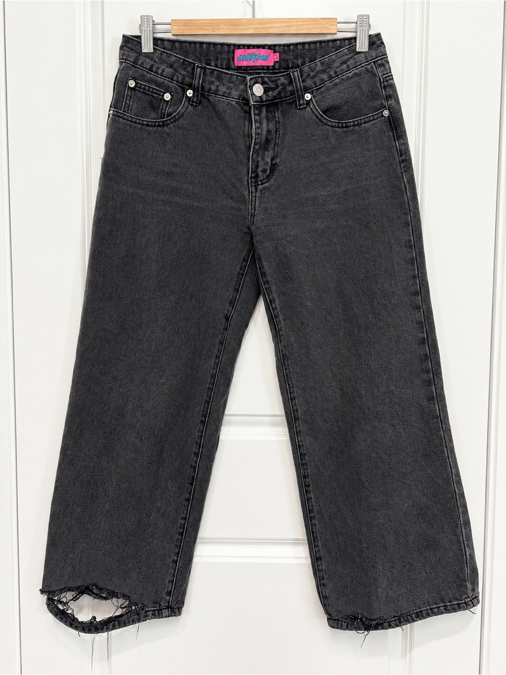 Edikted Black Wide Leg Distressed Jeans Size M Y2K